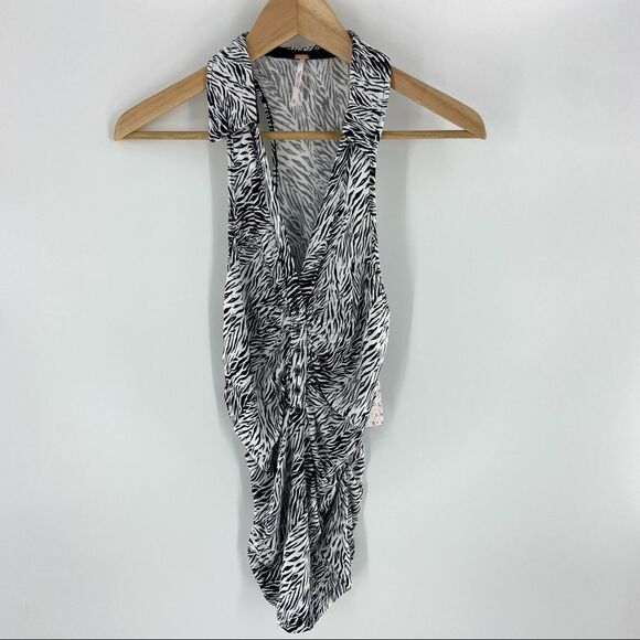 NEW Free People Coco V-Neck Zebra Animal Print Racerback Tank Top XL - Picture 4 of 12